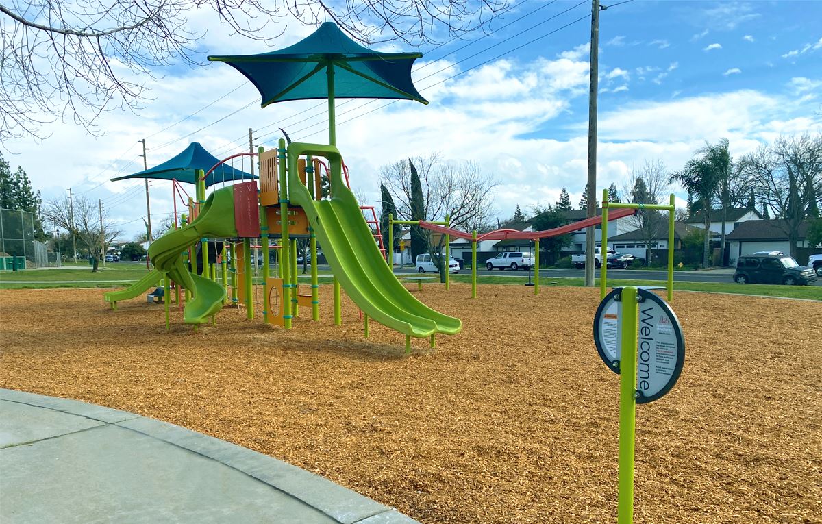 Newly renovated playground equipment at Riverside Park. 