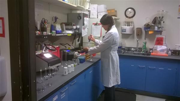 Utilities lab analyst tests water samples for constituents