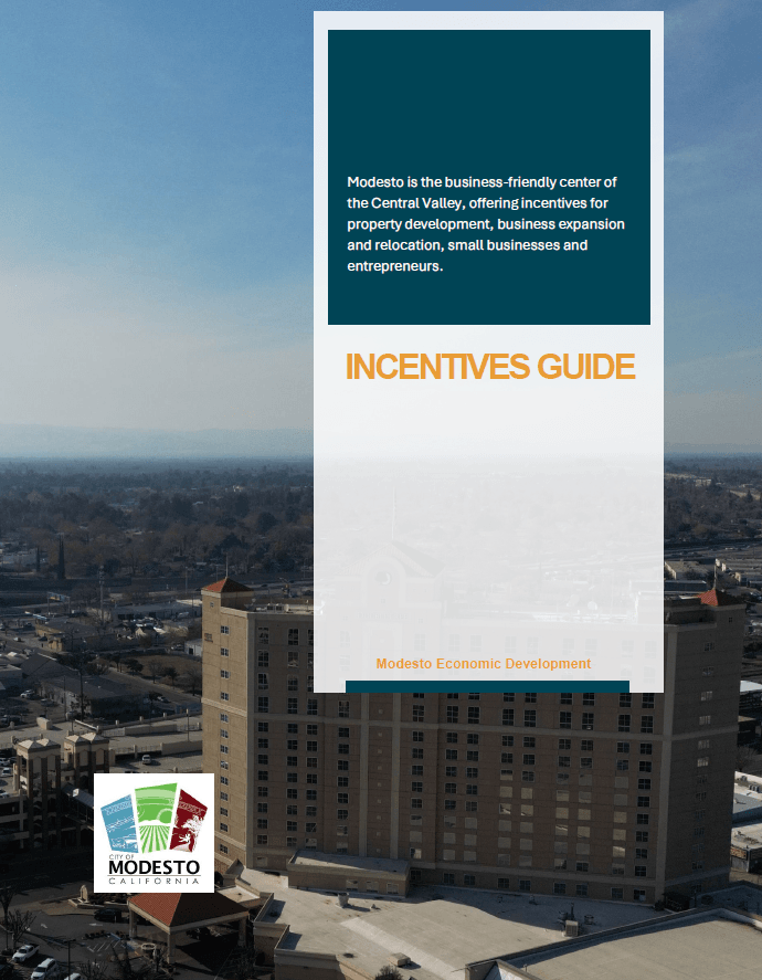 Incentives Guide  with image of Modesto in background, and city logo